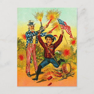 Vintage Uncle Sam fyrverkerier Vykort