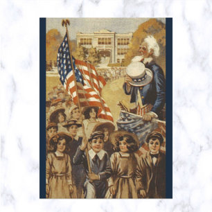 Vintage Uncle Sam och den patriotiska marschen Vykort