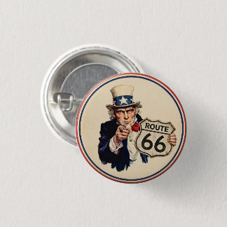 Vintage Uncle Sam Route 66 Patriotisk Americana Knapp