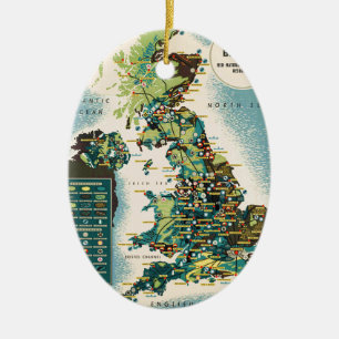 Vintage Underbar Britain Resources Karta Julgransprydnad Keramik