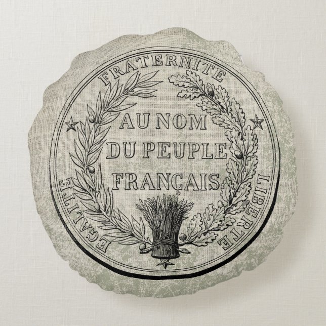 Vintage Underbar försegling av Frankrike Rund Kudde (Baksidan)