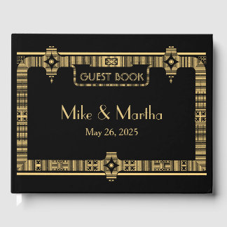 Vintage Underbar Gatsby Art Deco Bröllop Guest Bok