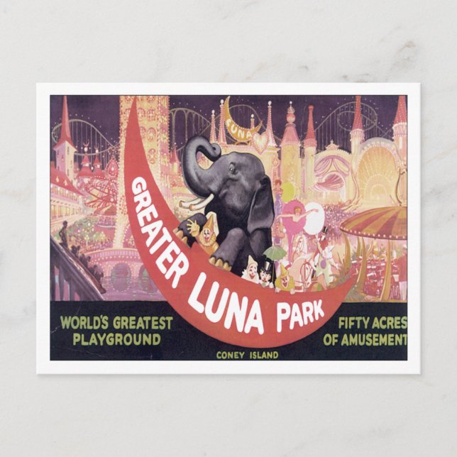 Vintage Underbarare Luna Park Vykort (Framsida)