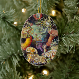 Vintage Undervattens Havsanemoner av Ernst Haeckel Julgransprydnad Keramik