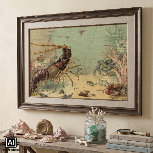 Vintage Undervattensliv, Djur i Oceanen Poster (Vintage illustration marine life design featuring a underwater scene with various sea creatures.)