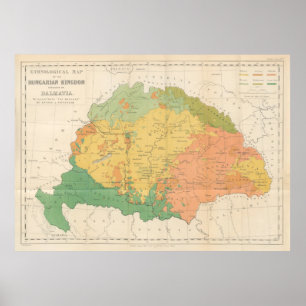 Vintage Ungern Ethnological Karta (1869) Poster