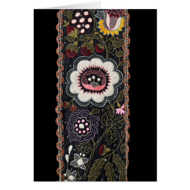 Vintage Ungerska broderiet on Black Hälsningskort (Framsidan)