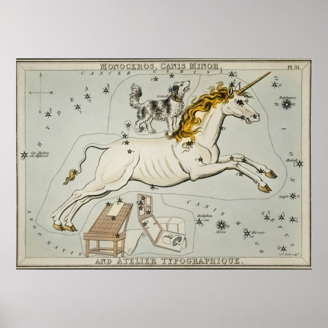 Vintage Unicorn Astronomical Chart Poster (Framsidan)