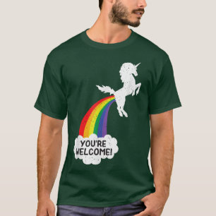 Vintage Unicorn Poops Rainbow Du är välkommen T Shirt