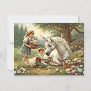 Vintage Unicorn Victorian Postcard Vykort
