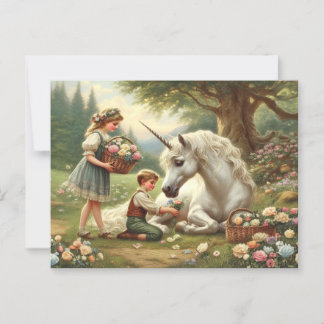 Vintage Unicorn Victorian Postcard Vykort