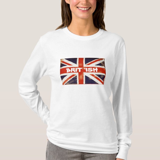 Vintage Union Jack BRIT 'ISH Långärmad T-Shirt (Framsida)