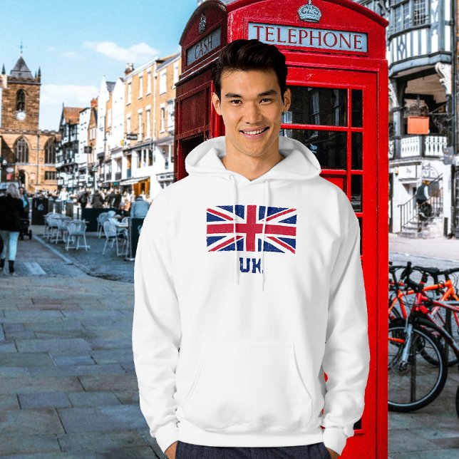 Vintage Union Jack Flagga (Blue"UK" Text) Hoodie (Skapare uppladdad)