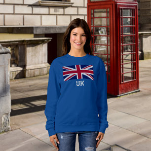 Vintage Union Jack Flagga (vit "UK" Text) Kvinnor T Shirt