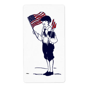 Vintage United Stater Flagga och Fireworks Boy Fraktsedel