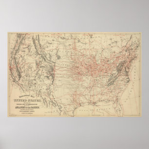 Vintage United Stater Railroad Karta (1886) Poster