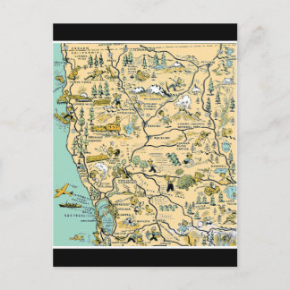 Vintage Upper Northern California Karta Vykort