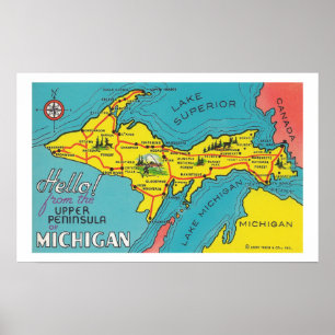Vintage Upper Peninsula Michigan Travel Poster