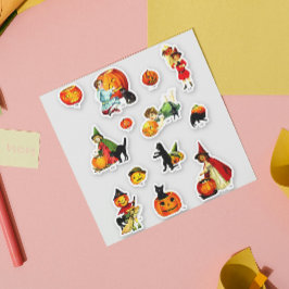 Vintage uppsättning Halloween- häxa katt pumpa Klistermärken