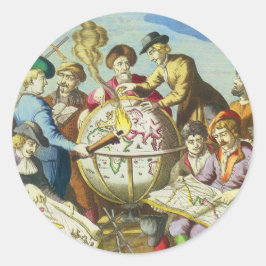 Vintage upptäcktsresande med antika jordglobskarta runt klistermärke