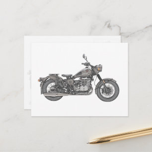 Vintage Ural Motorcycle Antique Teckning Vykort