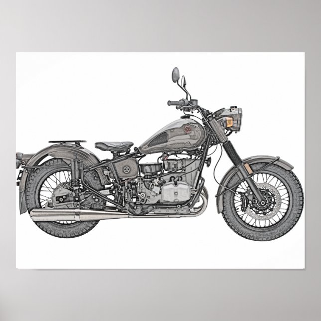 Vintage Ural motorcykelillustration Poster (Framsidan)