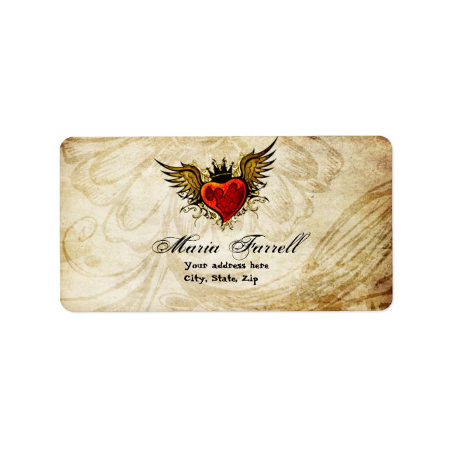 Vintage Urban Tattoo Winged Heart Address Label Adressetikett (Framsidan)