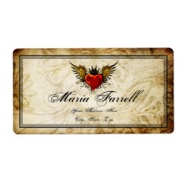 Vintage Urban Tattoo Winged Heart Shipping Label Fraktsedel