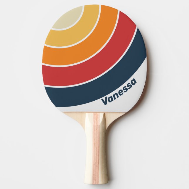 Vintage Urbleknad Regnbågscirkelrandig med namn Pingisracket (Framsidan)