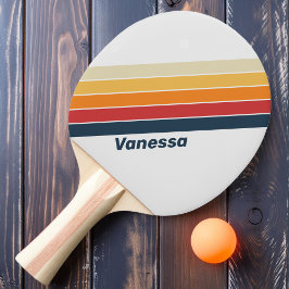 Vintage Urbleknad Regnbågsrandig med Namn Pingisracket
