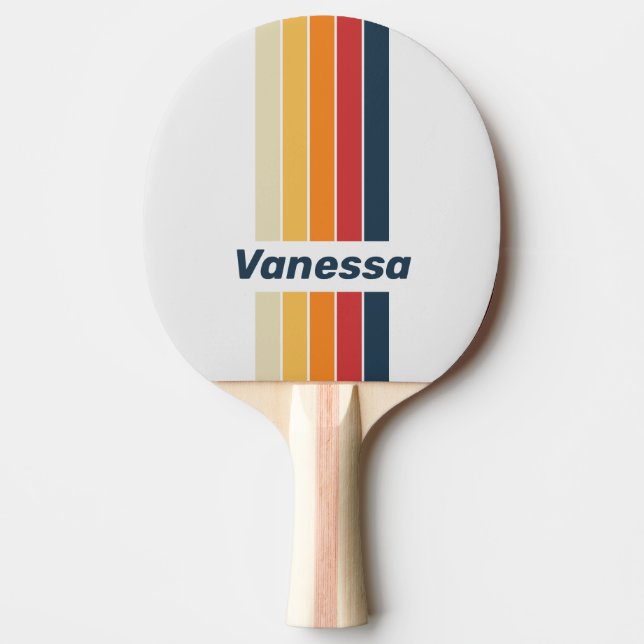 Vintage Urbleknad Regnbågsrandig med Namn Pingisracket (Framsidan)
