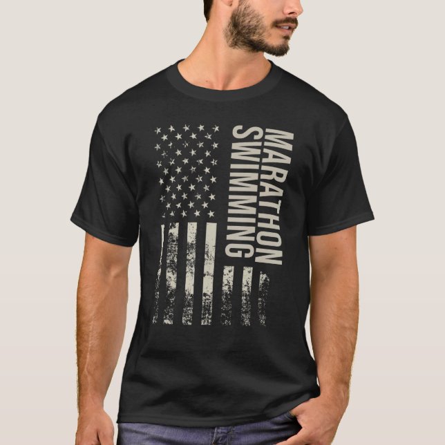 Vintage US American Flag Marathon Swimming T Shirt (Framsida)