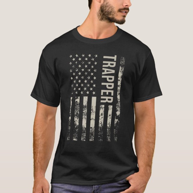Vintage US American Flagga Trapper T Shirt (Framsida)