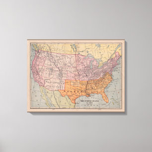 Vintage US Civil Krig Era Karta 1861 Canvastryck