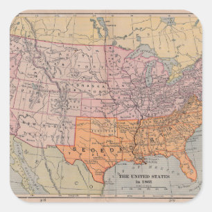 Vintage US Civil Krig Era Karta 1861 Fyrkantigt Klistermärke