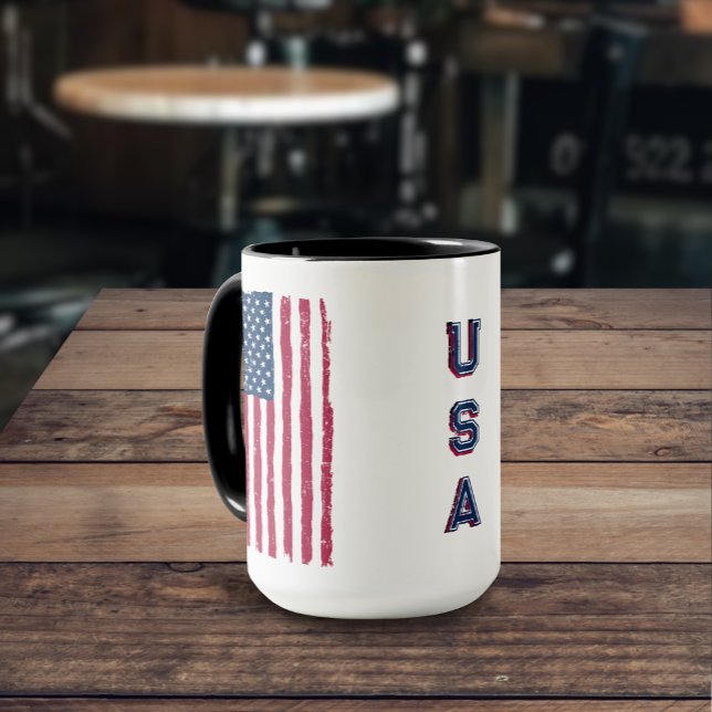 Vintage US Flagga (Lodrät) / Blåtext Mugg (Skapare uppladdad)