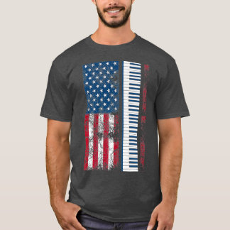 Vintage US Flagga Piano Cute Keyboardists Lusnyj T Shirt
