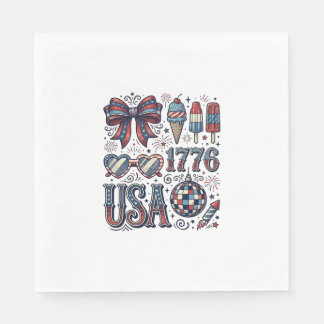 Vintage USA 1776 Patriotisk Sommar T-Shirt Design_ Pappersservett