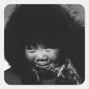 Vintage USA Alaska eskimo child 1970 Fyrkantigt Klistermärke