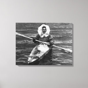 Vintage USA Alaska eskimo och hans kayak Canvastryck