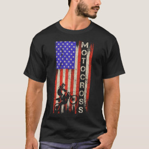 Vintage USA American Flagga Motocross Dirt Bike Si T Shirt