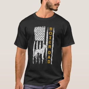 Vintage USA Amerikanska Flagga Boxer Hund Silhouet T Shirt