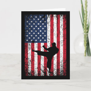 Vintage USA Amerikanska Flagga Karate 4:e juli Mar Kort