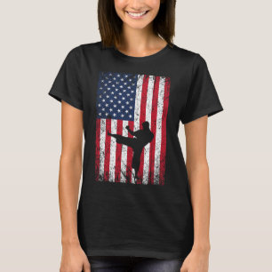 Vintage USA Amerikanska Flagga Karate 4:e juli Mar T Shirt