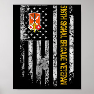 Vintage USA flagga 516th Signal Brigade Militär Ve Poster