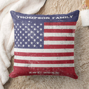 Vintage USA flagga Amerikanska Rött vitt blått fam Kudde