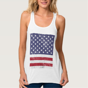 Vintage USA flagga Patriotisk amerikansk Rött vitt Linne Med Racerback