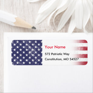 Vintage USA flagga Patriotisk amerikansk Rött vitt Returadress Etikett