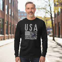 Vintage USA Flagga Skalle Grafisk Långärmad T-Shir T Shirt