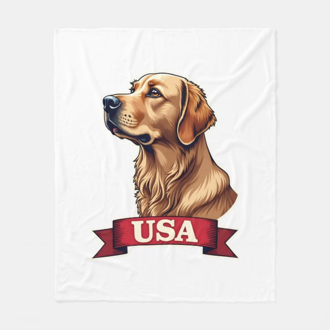Vintage USA Gravyrskjorta för Golden Retriever Fleecefilt (Framsidan)